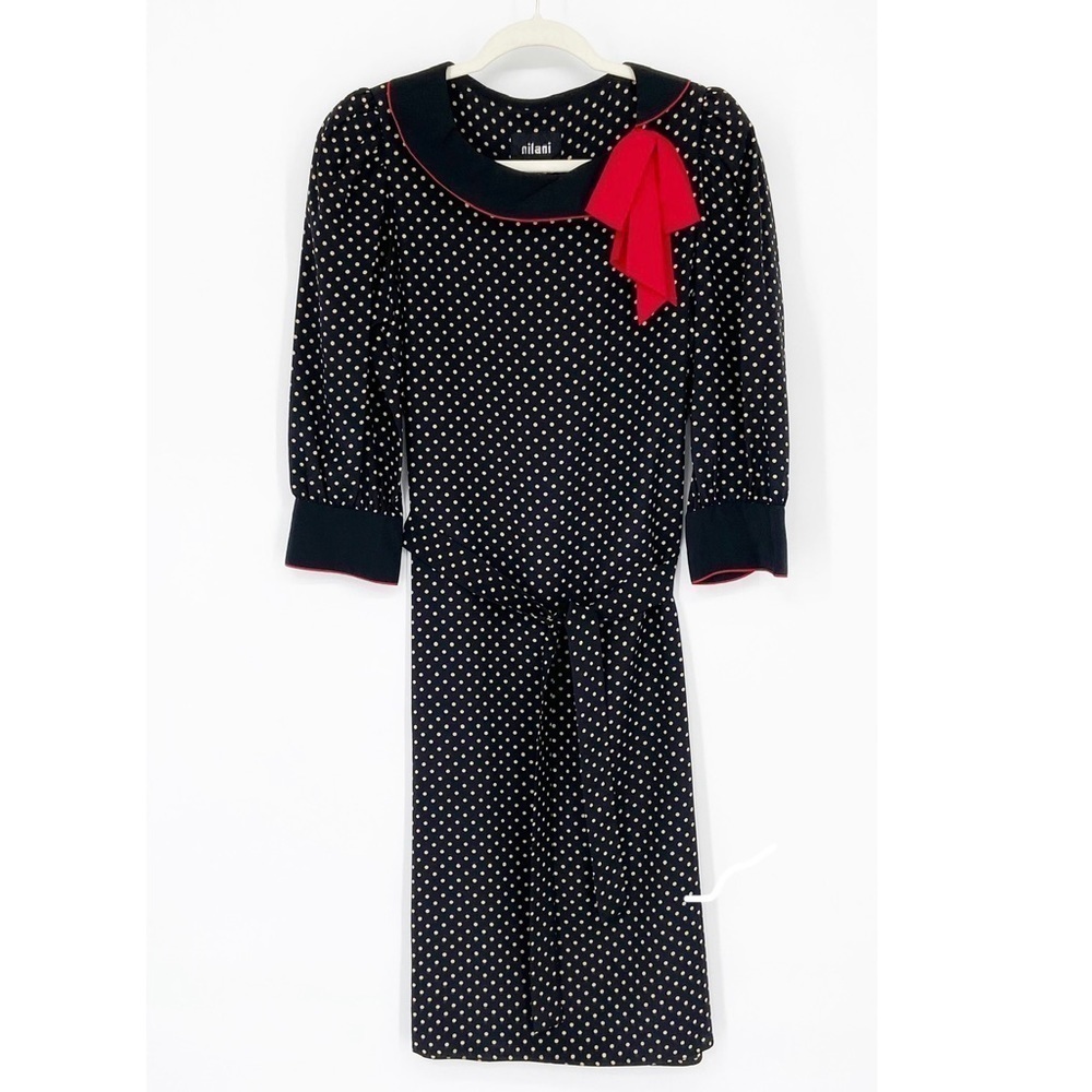 Vintage 80s Nilani 100% Silk Polka Dot Dress